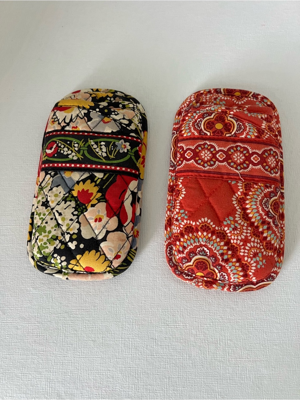 Vera Bradley 2 Quilted Floral Eyeglass Cases — Black Floral & Coral Paisley Set